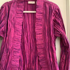 NWT CHICO'S size 2 open front purple ruffle Rhea jacket